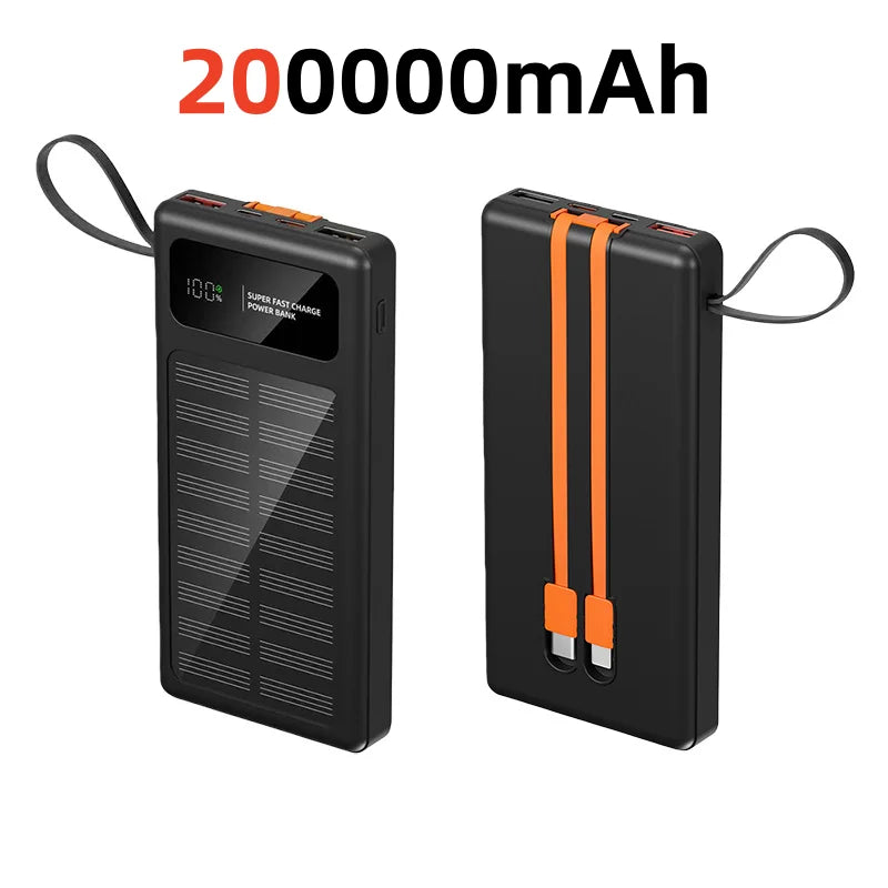 2026 New 500000mAh Solar PowerBank 120W Fast Charging Built-in 2 Cable PowerBank High Capacity Battery For iPhone Samsung Xiaomi