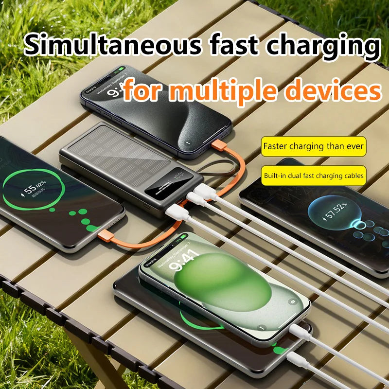 2026 New 500000mAh Solar PowerBank 120W Fast Charging Built-in 2 Cable PowerBank High Capacity Battery For iPhone Samsung Xiaomi