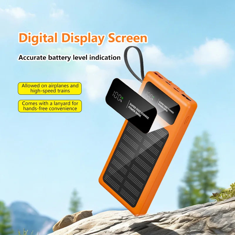 2026 New 500000mAh Solar PowerBank 120W Fast Charging Built-in 2 Cable PowerBank High Capacity Battery For iPhone Samsung Xiaomi