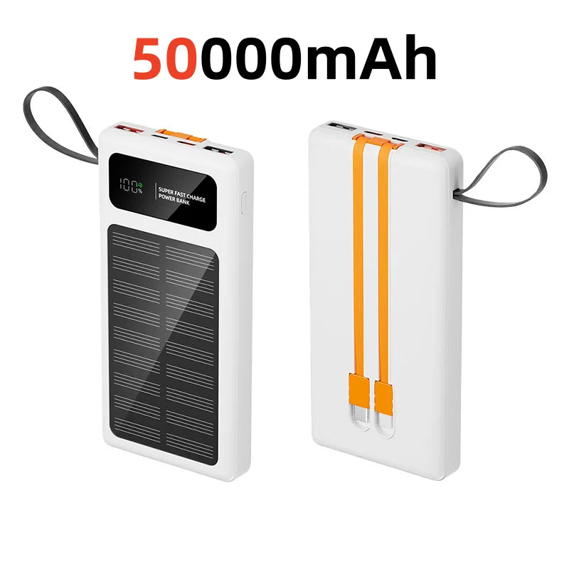 2026 New 500000mAh Solar PowerBank 120W Fast Charging Built-in 2 Cable PowerBank High Capacity Battery For iPhone Samsung Xiaomi