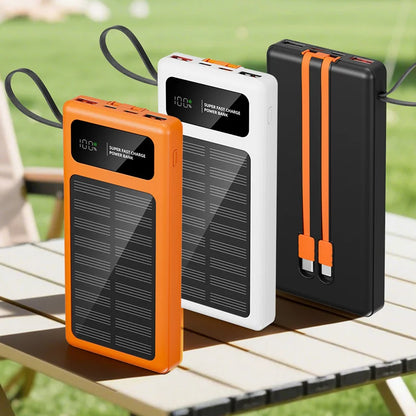 2026 New 500000mAh Solar PowerBank 120W Fast Charging Built-in 2 Cable PowerBank High Capacity Battery For iPhone Samsung Xiaomi
