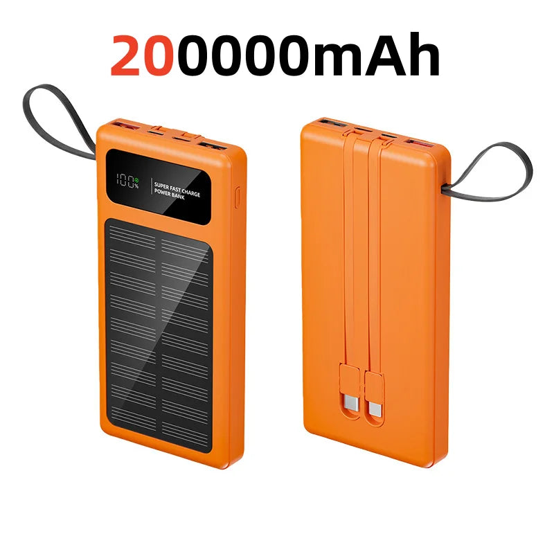2026 New 500000mAh Solar PowerBank 120W Fast Charging Built-in 2 Cable PowerBank High Capacity Battery For iPhone Samsung Xiaomi