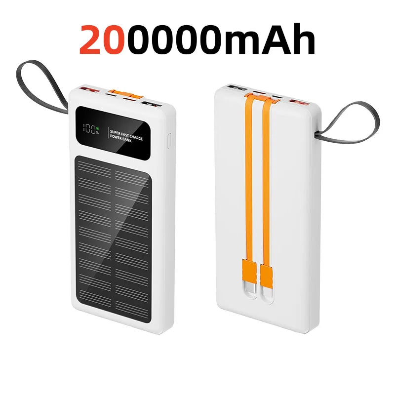 2026 New 500000mAh Solar PowerBank 120W Fast Charging Built-in 2 Cable PowerBank High Capacity Battery For iPhone Samsung Xiaomi
