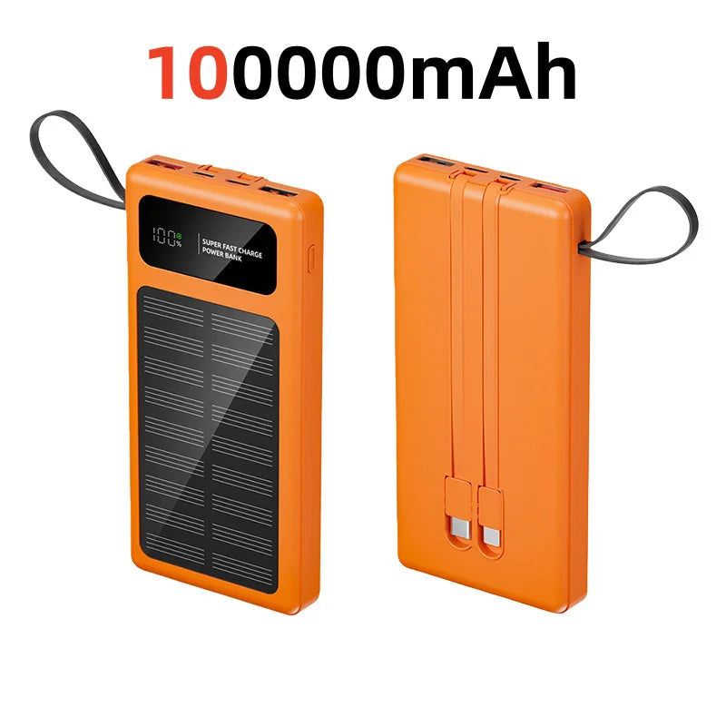 2026 New 500000mAh Solar PowerBank 120W Fast Charging Built-in 2 Cable PowerBank High Capacity Battery For iPhone Samsung Xiaomi